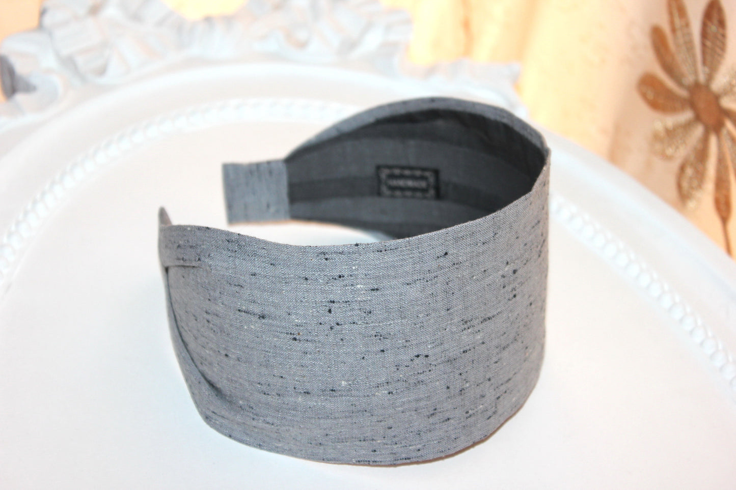 Gray linen headband women Structured hairband scarf