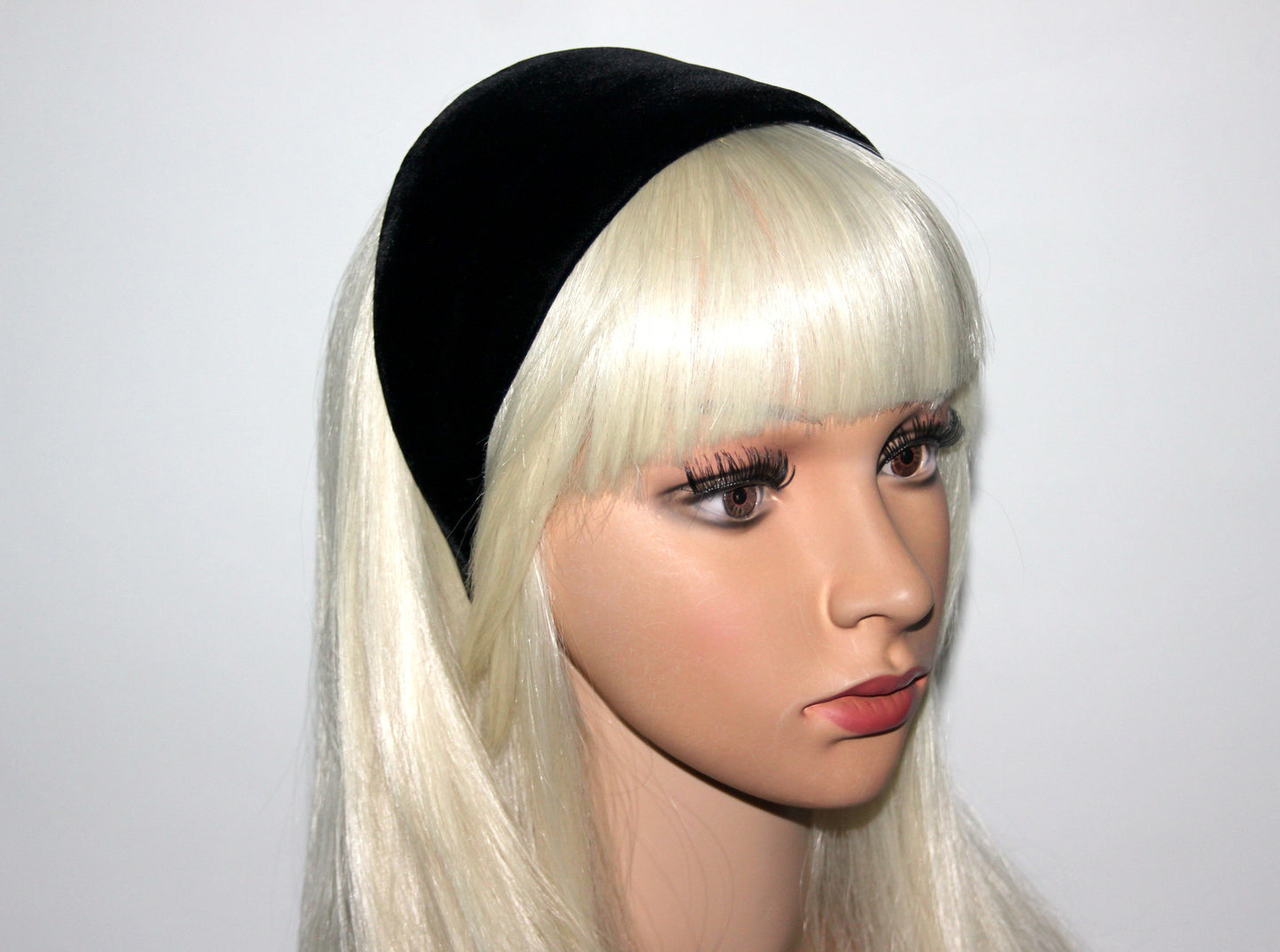 Black silk velvet headband for women, wide adjustable hairband, plastic free