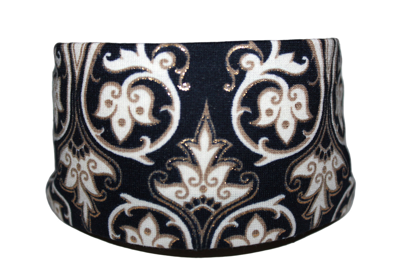 Wide headband women Dark Blue Damask pattern fabric head scarf