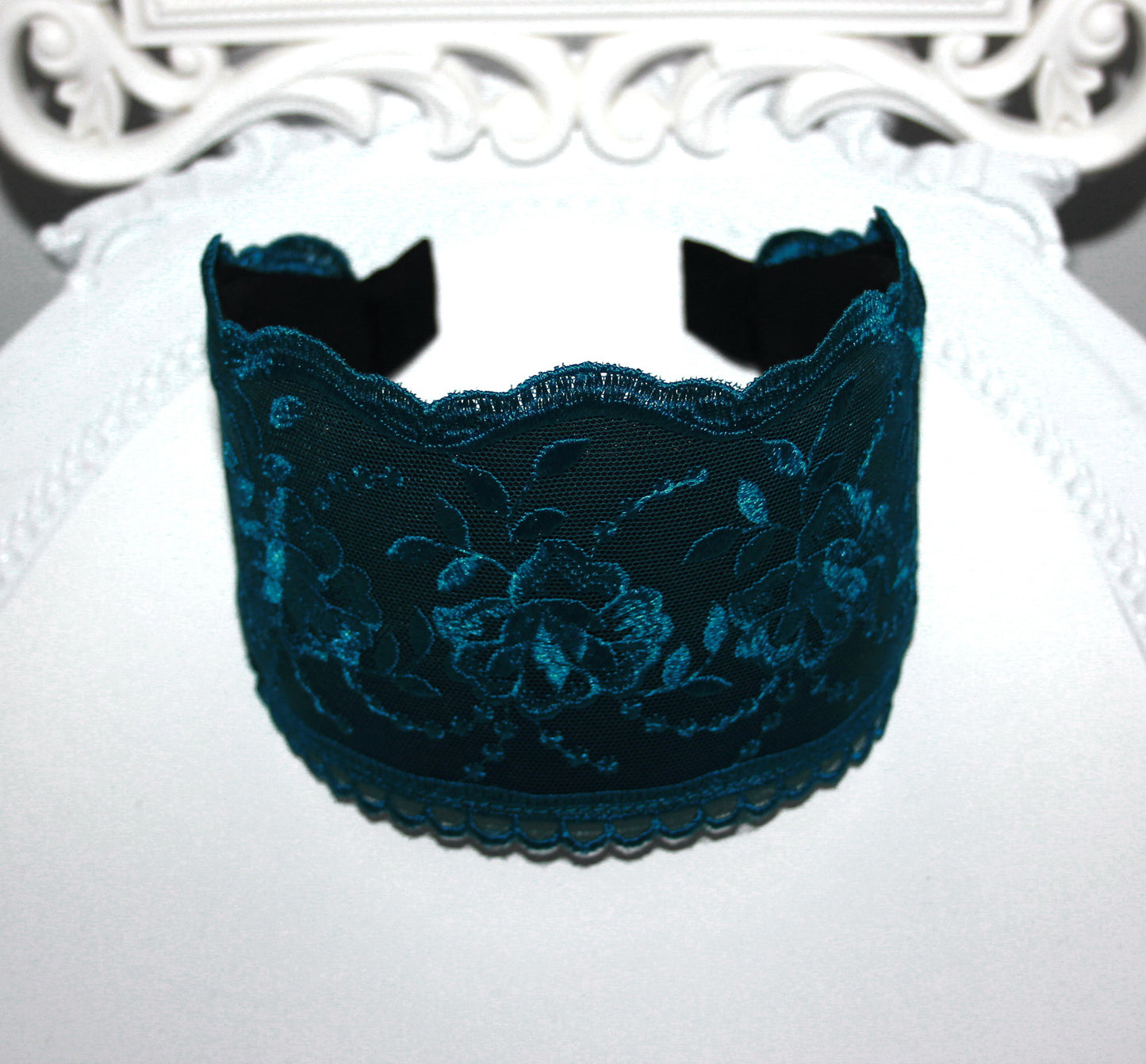 Embroidered 4 inches headband Petrol Blue hairband scarf Bohemian headpiece for women