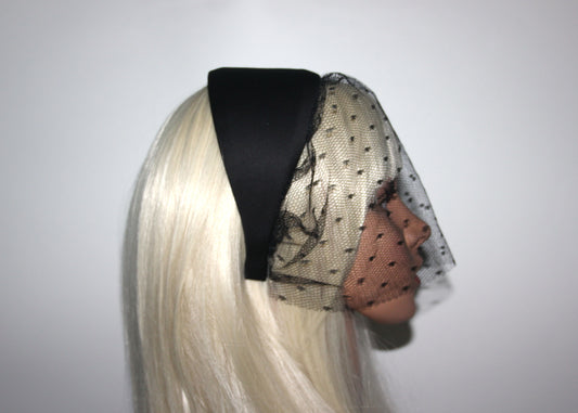 Black cotton headband with veil, Handmade hair scarf, funeral, festive, party, plastic free