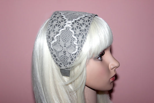 Retro headband for women 4"inch Gray wide alopecia head scarf Knitted cotton hairband