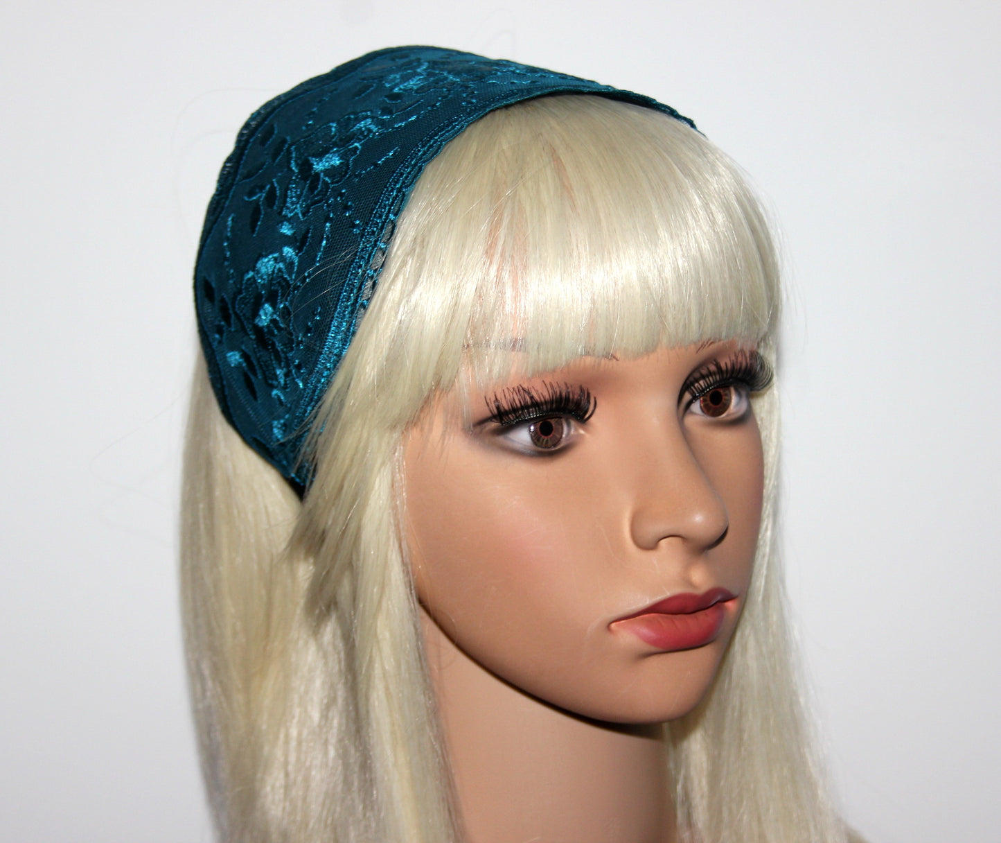Embroidered 4 inches headband Petrol Blue hairband scarf Bohemian headpiece for women