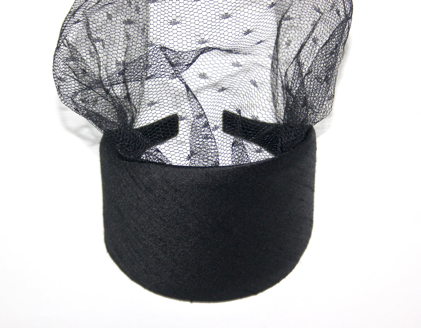 Raw Silk headband with veil, Handmade Black hair scarf, funeral, festive, party, plastic free