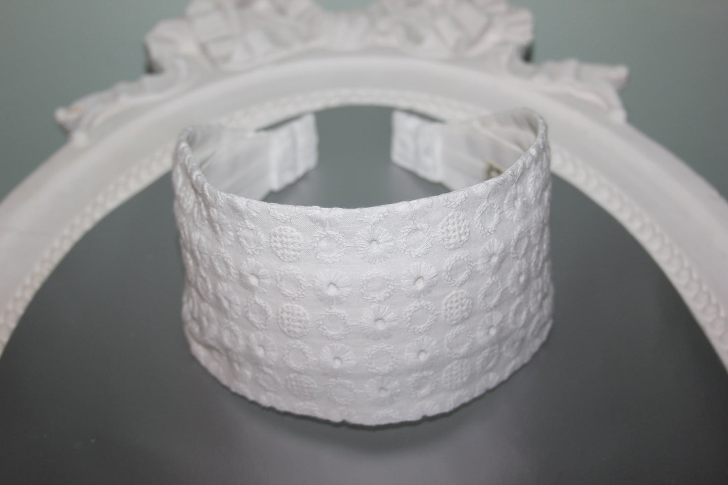 White headband Eyelet hairband for women Wide embroidered cotton head cover