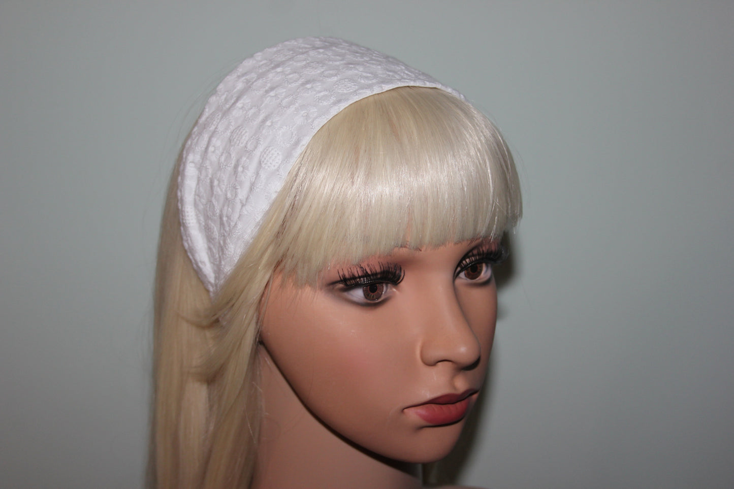 White headband Eyelet hairband for women Wide embroidered cotton head cover