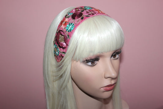 Fashion embroidered lilac headband Boho 2"inch wide hairband Stunning flower headpiece for women