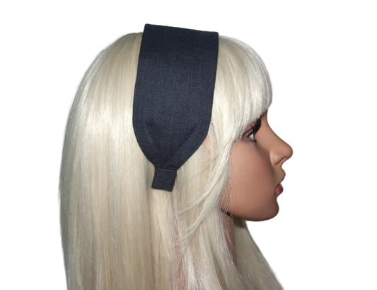 Linen headband women Dark Gray hairband scarf