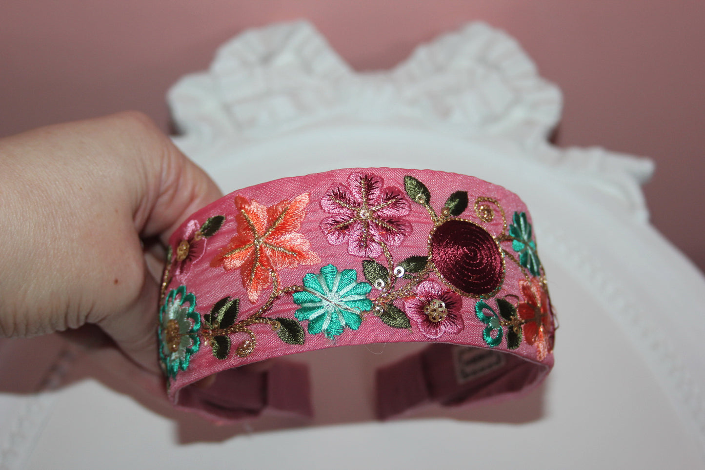 Fashion embroidered lilac headband Boho 2"inch wide hairband Stunning flower headpiece for women