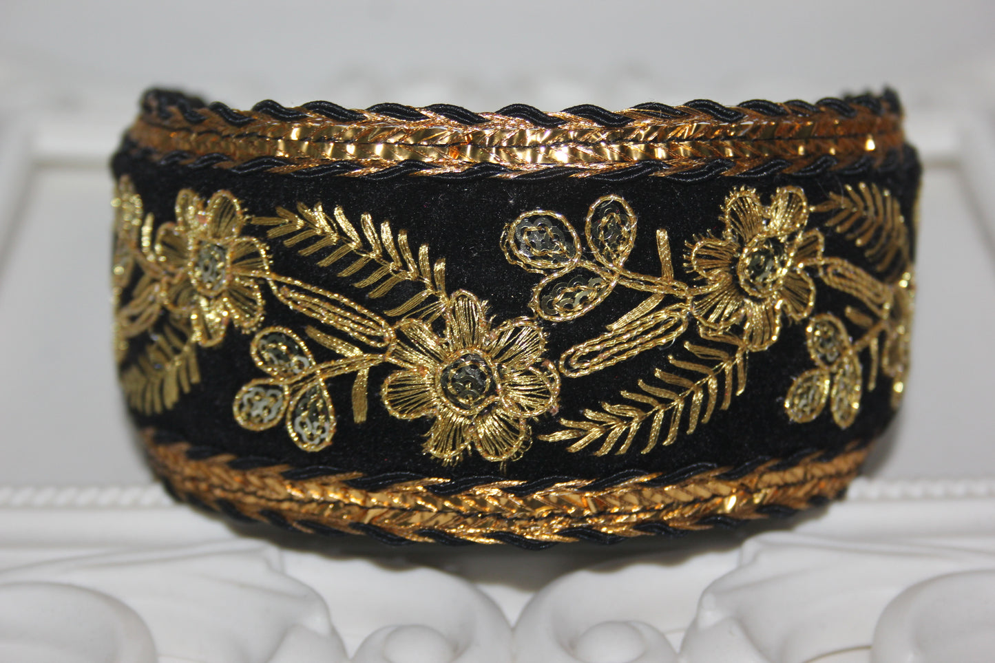Black & Gold velvet head band 2.3" inches Embroidered hairband