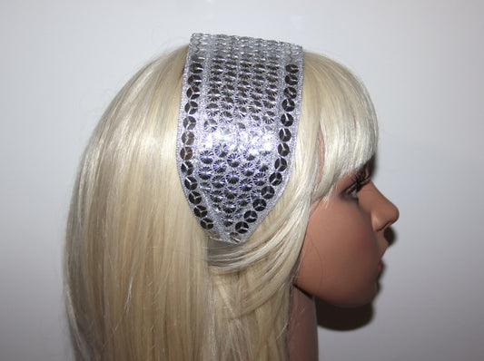 Silver wide headband 3"inch Sparkle sequin head scarf
