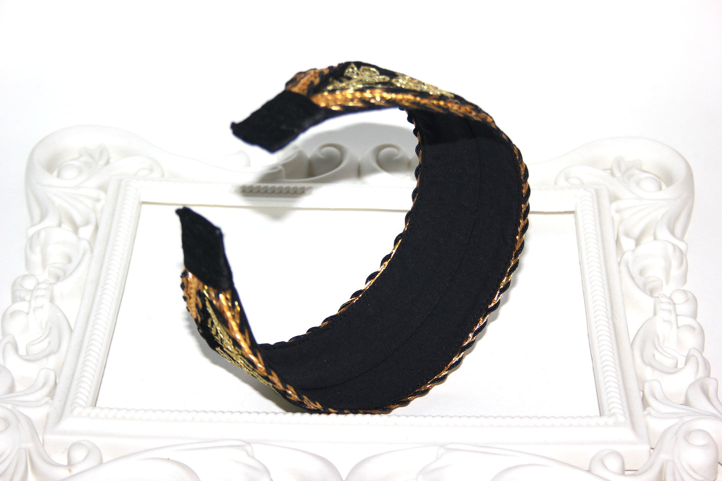 Black & Gold velvet head band 2.3" inches Embroidered hairband