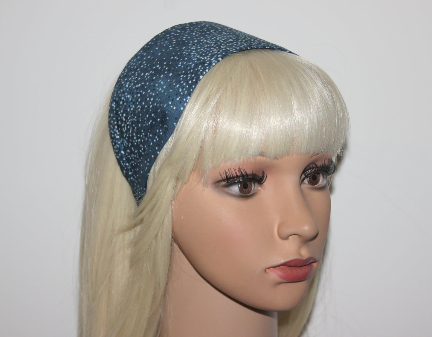 Blue fabric headband polka dot cotton hairband