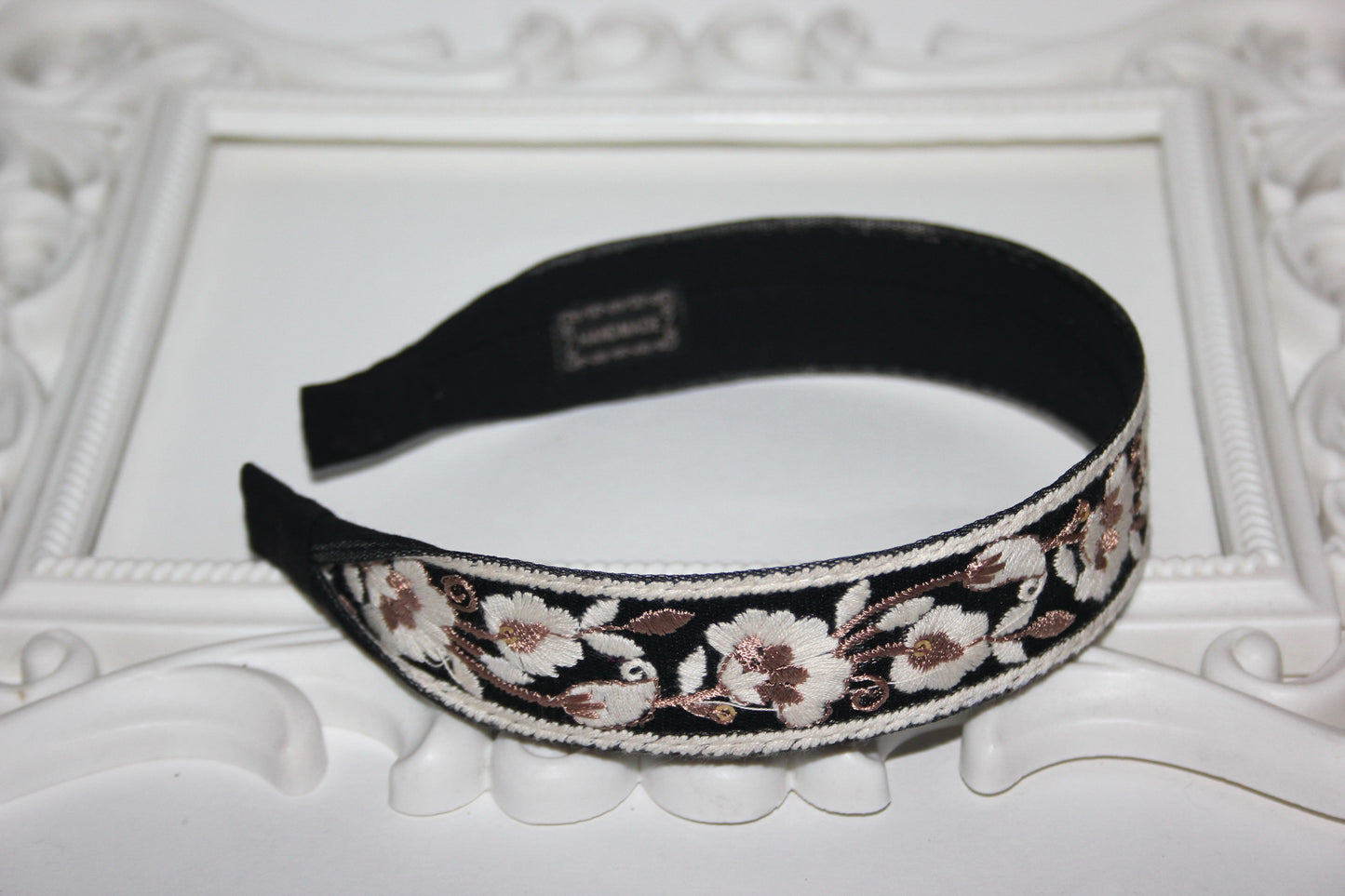 Boho thin headband for women 1.2"inches Embroidered flower flat hairband
