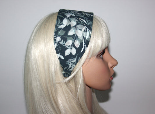 Headband for women Petrol blue eucalyptus print fabric head scarf