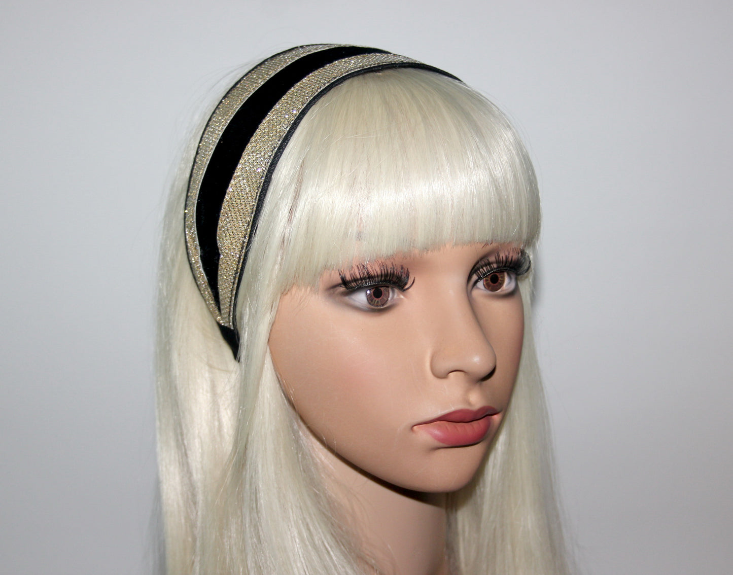 Black & Gold stripe headband Wide hairband scarf