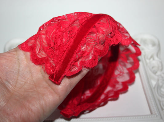 Structured church veil 6"inch Red lace headband scarf Christian head covering, plastic free