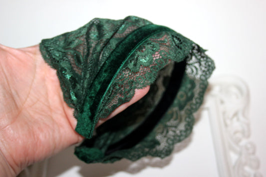 Dark Green prayer headband 7.2"inch Christian lace head covering Structured religious head cover, plastic free