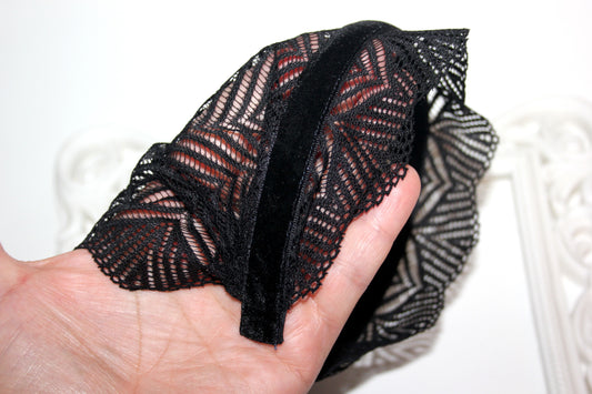 Christian head covering 7" inch Prayer lace headband Black herringbone head cover, plastic free