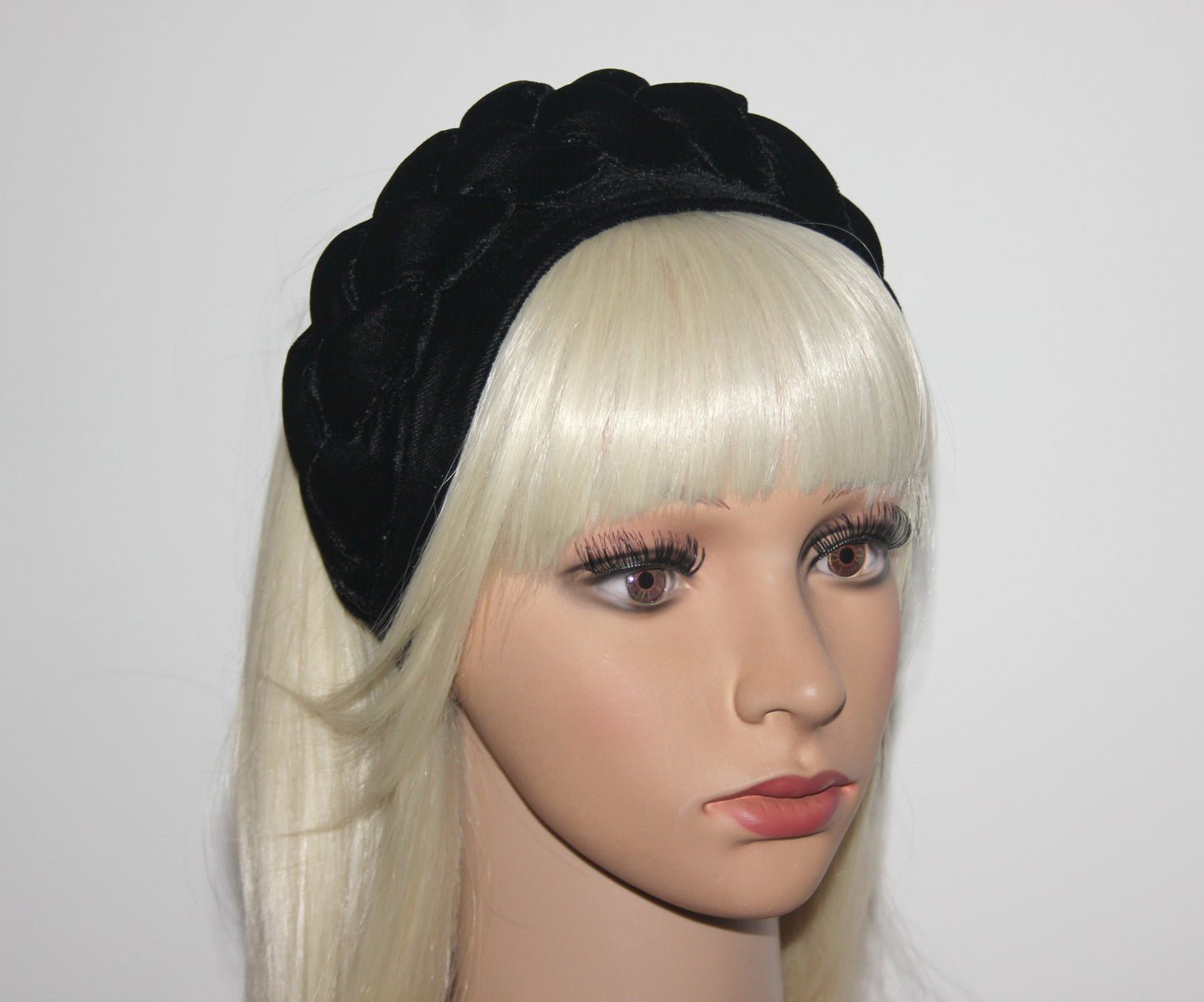 Wide black headband Braided silk velvet hairband Modern braid headwrap
