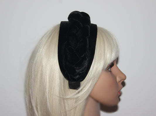 Wide black headband Braided silk velvet hairband Modern braid headwrap