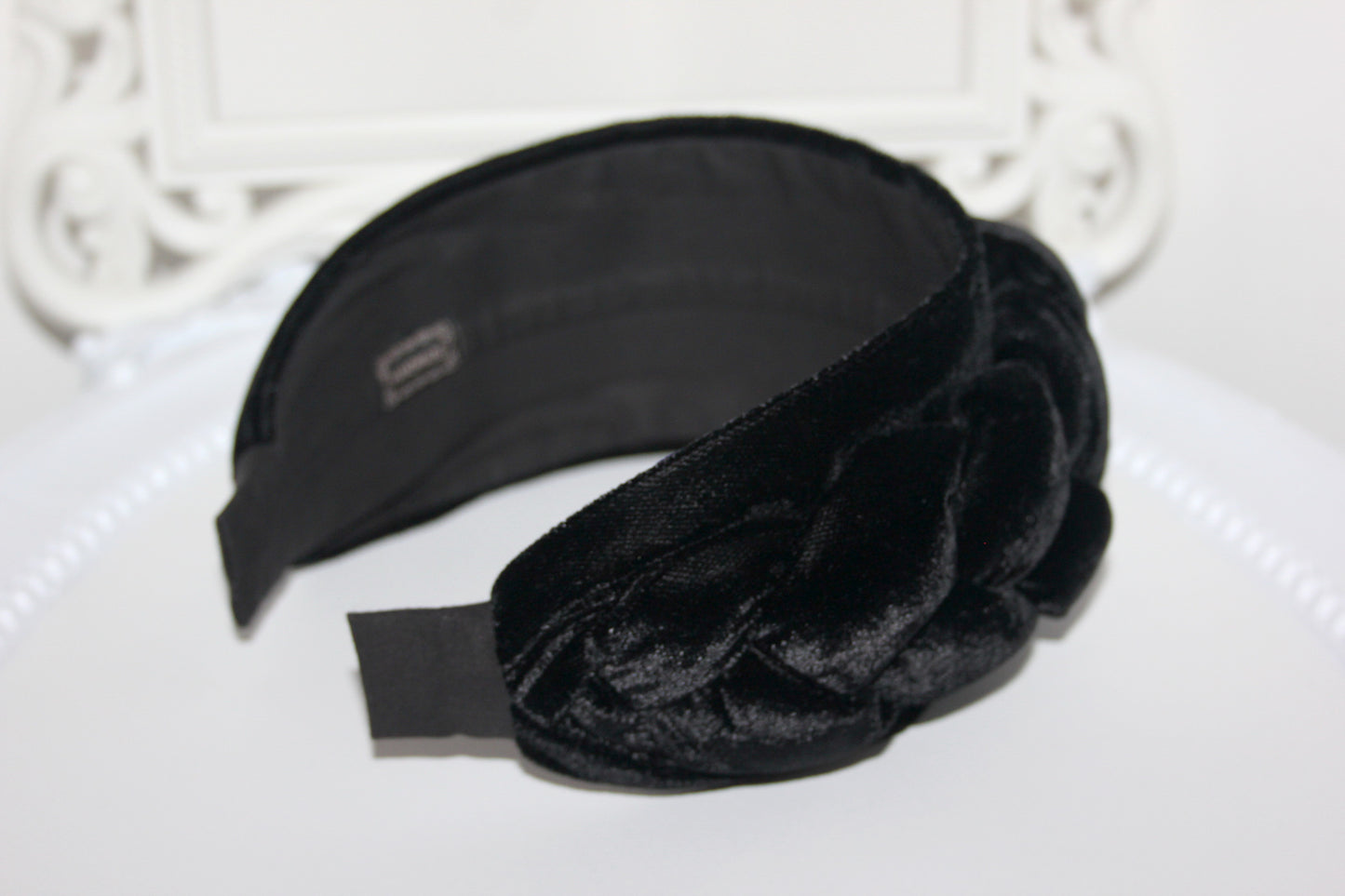Wide black headband Braided silk velvet hairband Modern braid headwrap