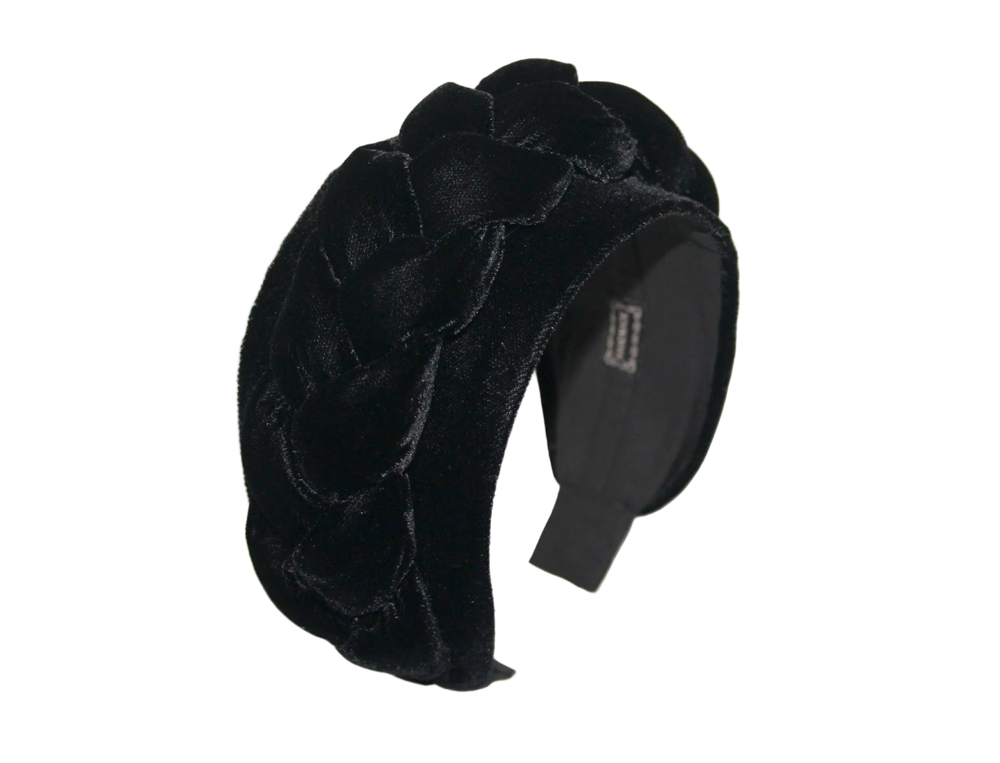 Wide black headband Braided silk velvet hairband Modern braid headwrap