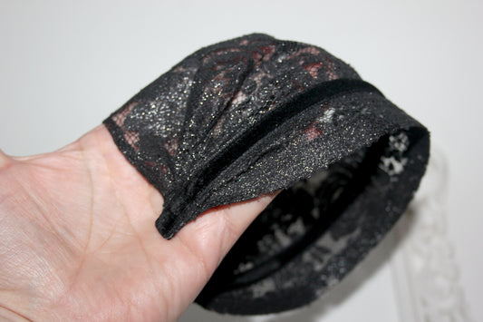 Lace kerchief 7.5"inch Black & Silver chapel little mantilla Christian headcover, plastic free