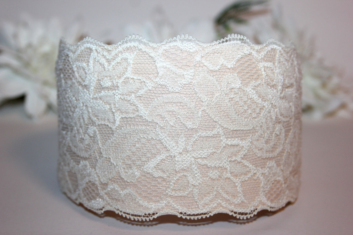 Beige lace headband 3.15" inch Wide head covering Church hairband scarf