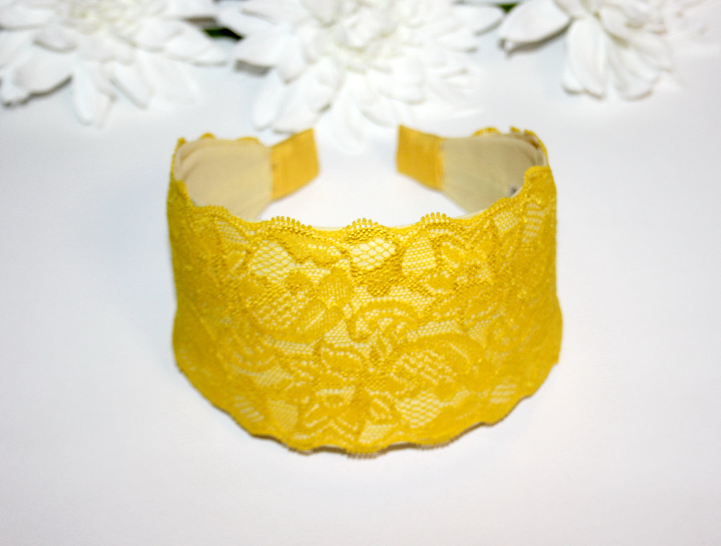 Sun Yellow lace headband 3.15" inch Structured hairband scarf for women