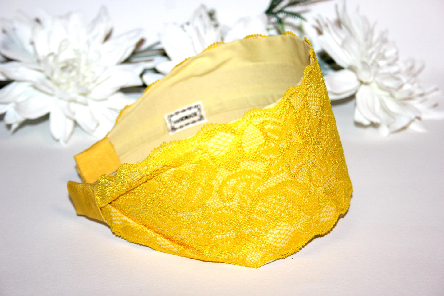 Sun Yellow lace headband 3.15" inch Structured hairband scarf for women
