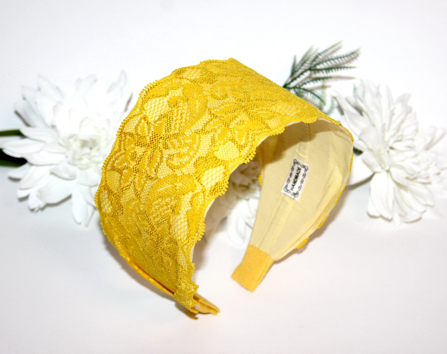 Sun Yellow lace headband 3.15" inch Structured hairband scarf for women