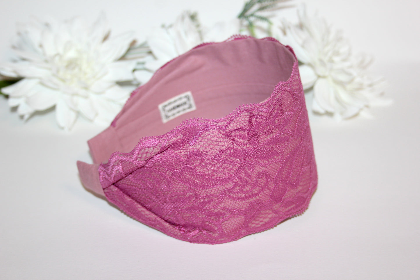 Blush Pink lace headband 3.15" inch Structured hairband scarf for women