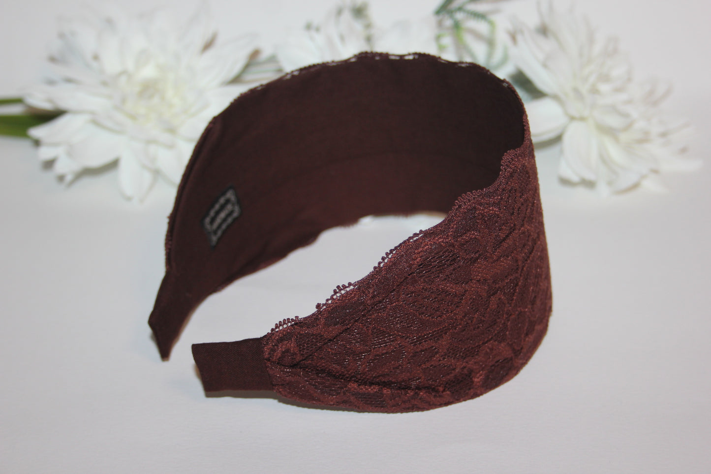 Dark Brown headband for women 3.15" inch Lace head covering, wide hairband