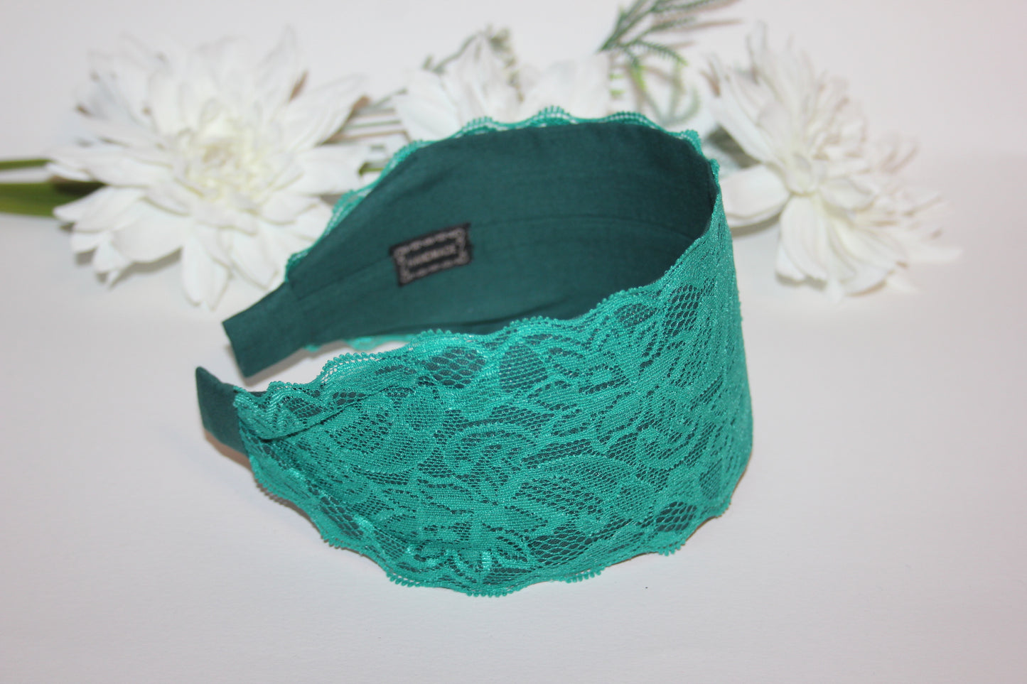 Green headband for women 3.15" inch Lace head covering, wide hairband