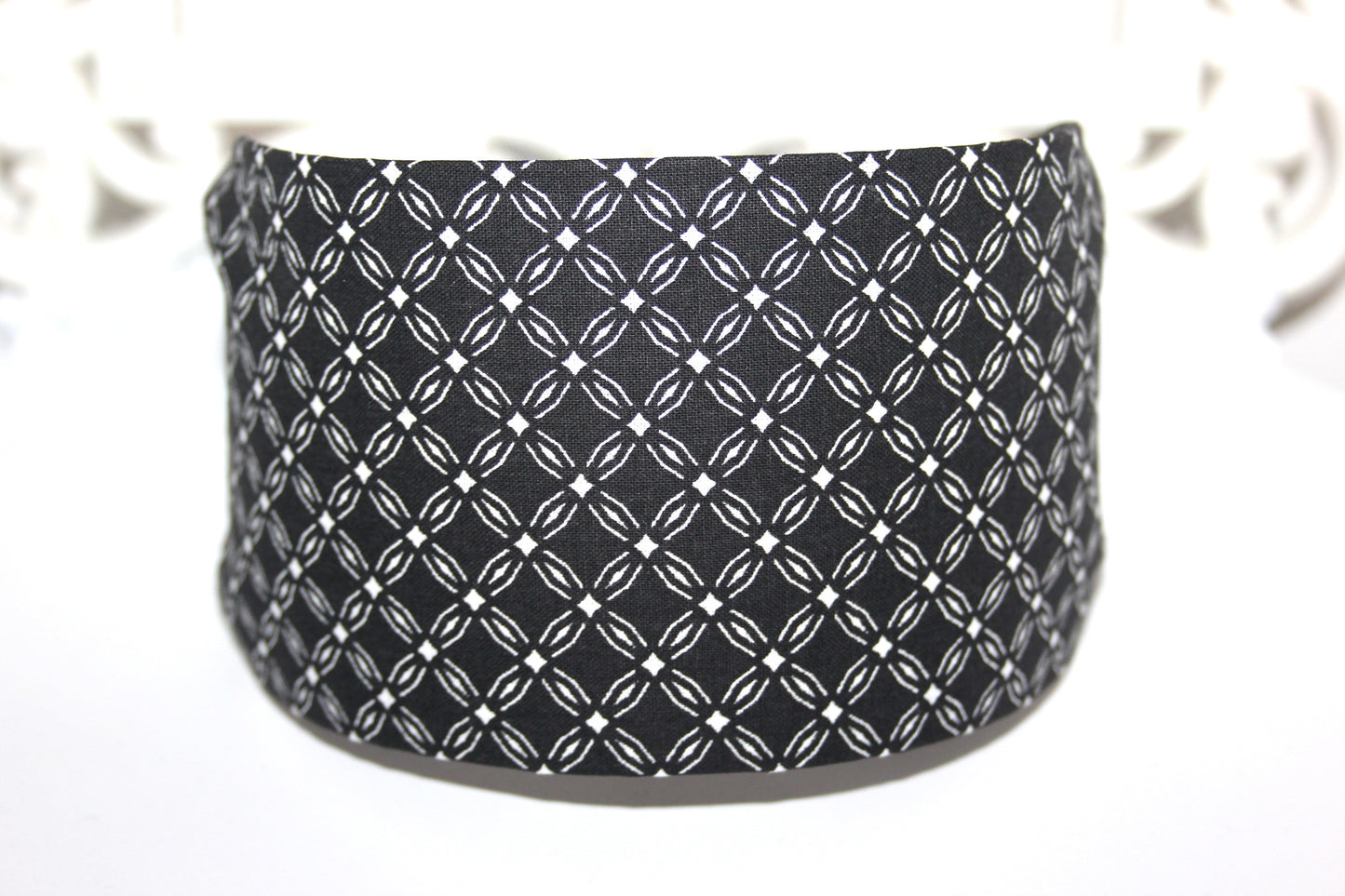 Wide cotton headband for women Black & White block print headwrap