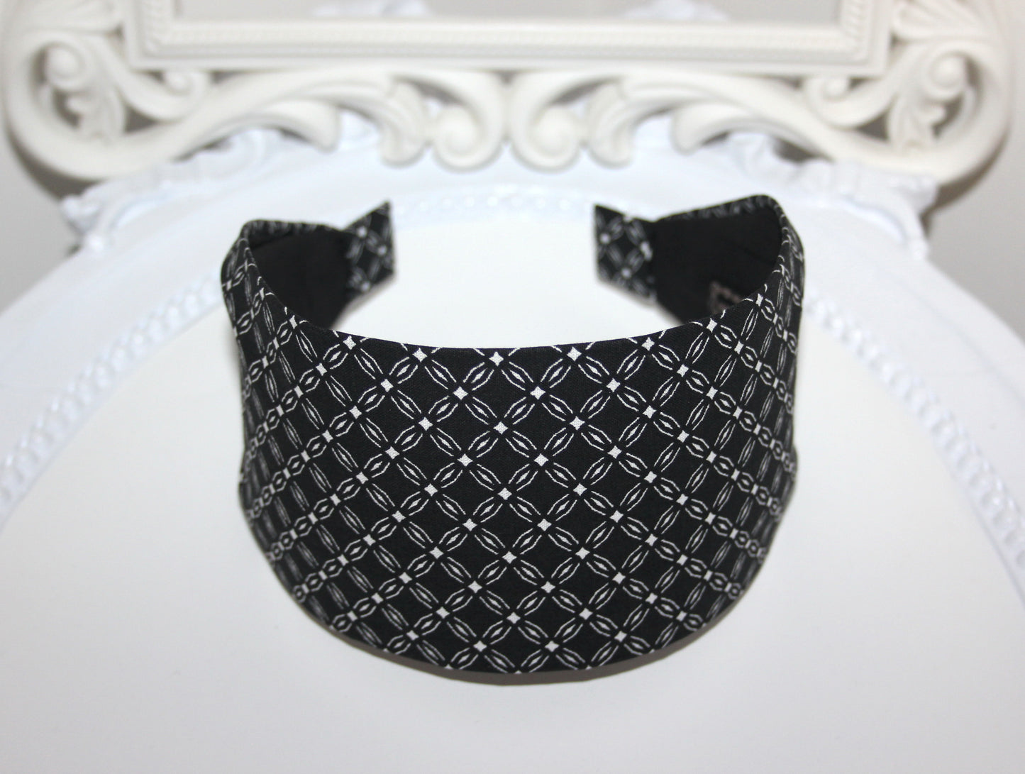 Wide cotton headband for women Black & White block print headwrap