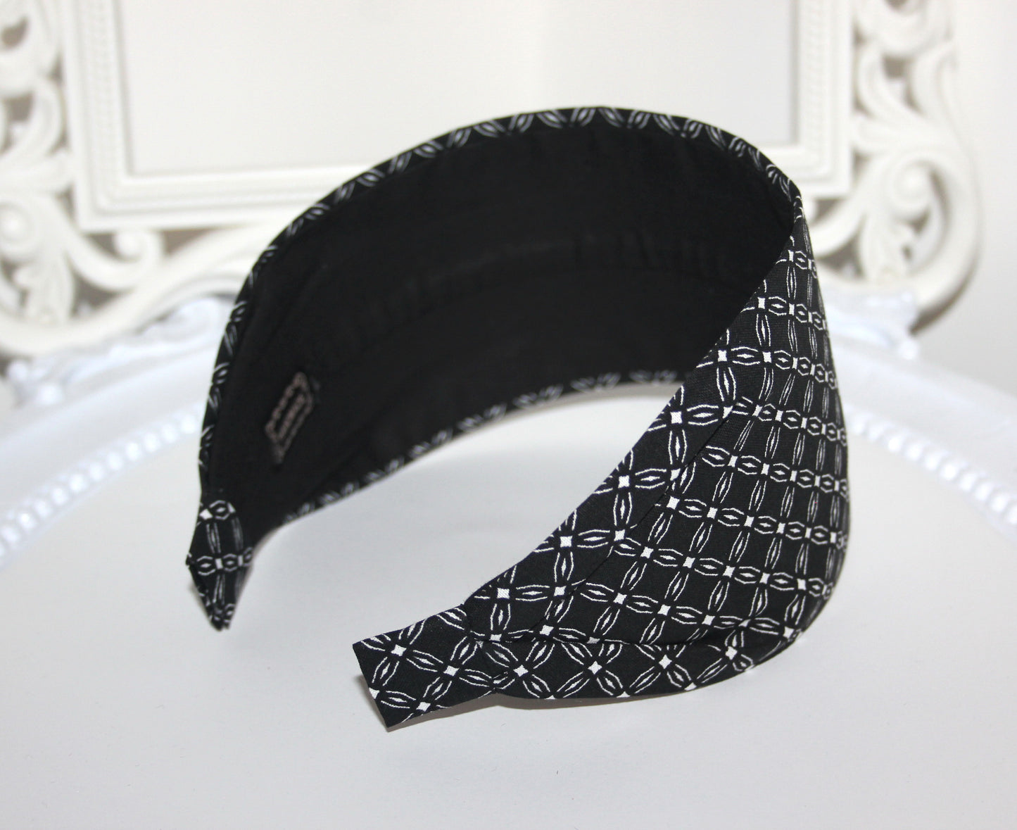Wide cotton headband for women Black & White block print headwrap