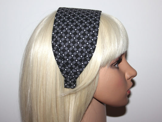 Wide cotton headband for women Black & White block print headwrap