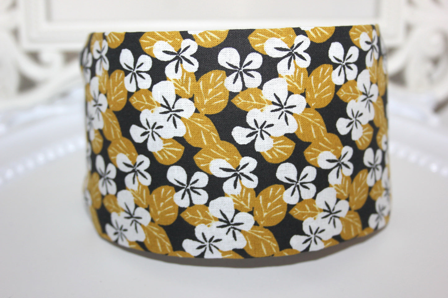 Mustard headband for women Daisy print extra wide hairband