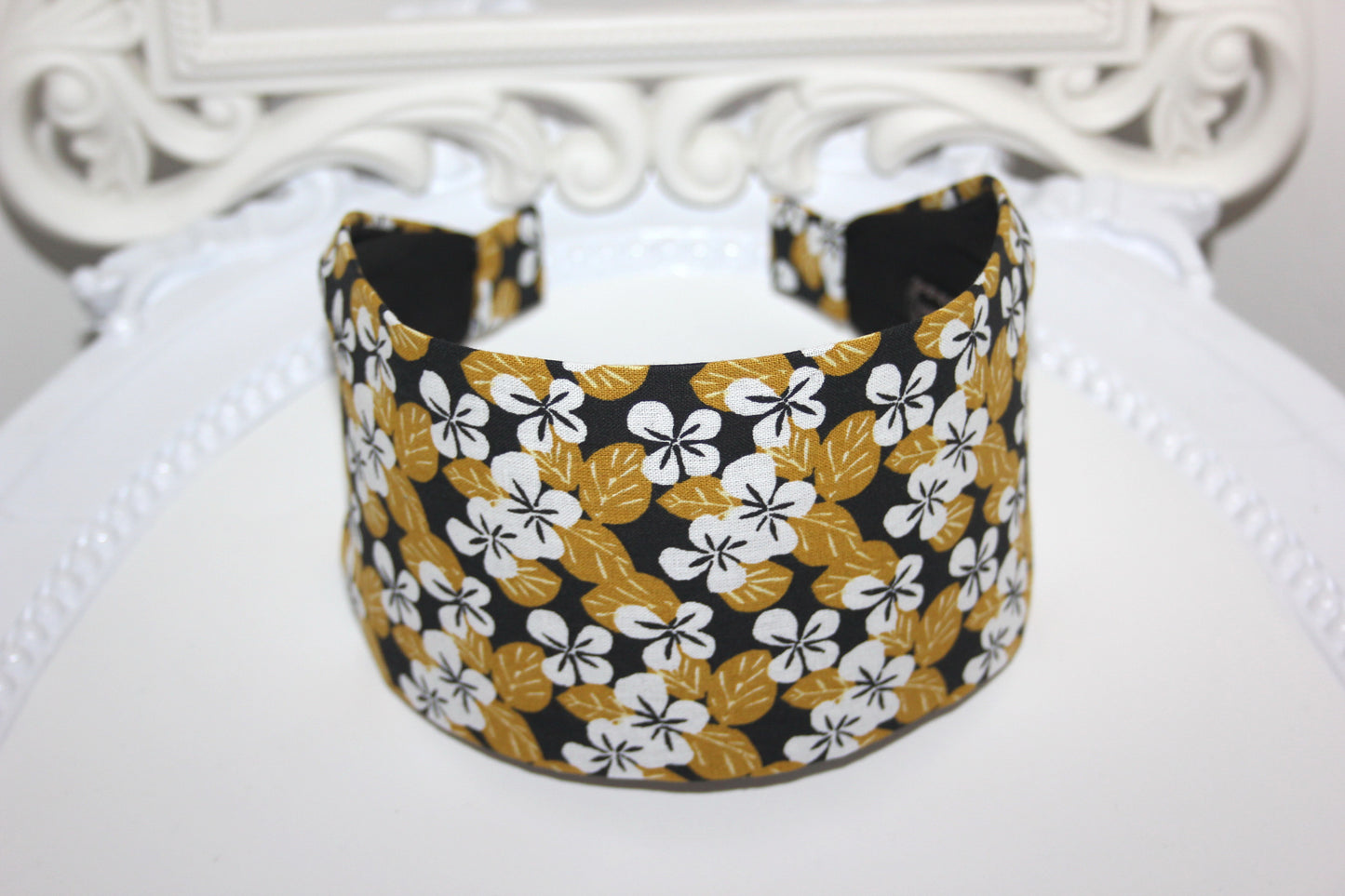 Mustard headband for women Daisy print extra wide hairband