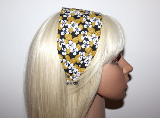 Mustard headband for women Daisy print extra wide hairband