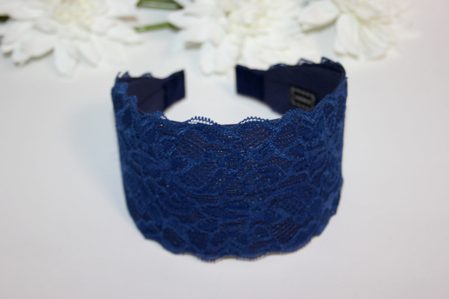 Dark Blue headband 3.15" inch Wide lace head covering Church hairband scarf
