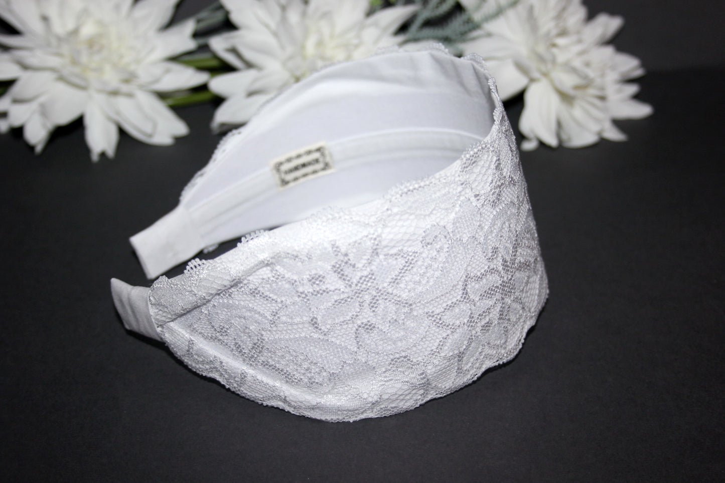 White lace headband for women 3.15" inch Wide head covering, Church hairband scarf
