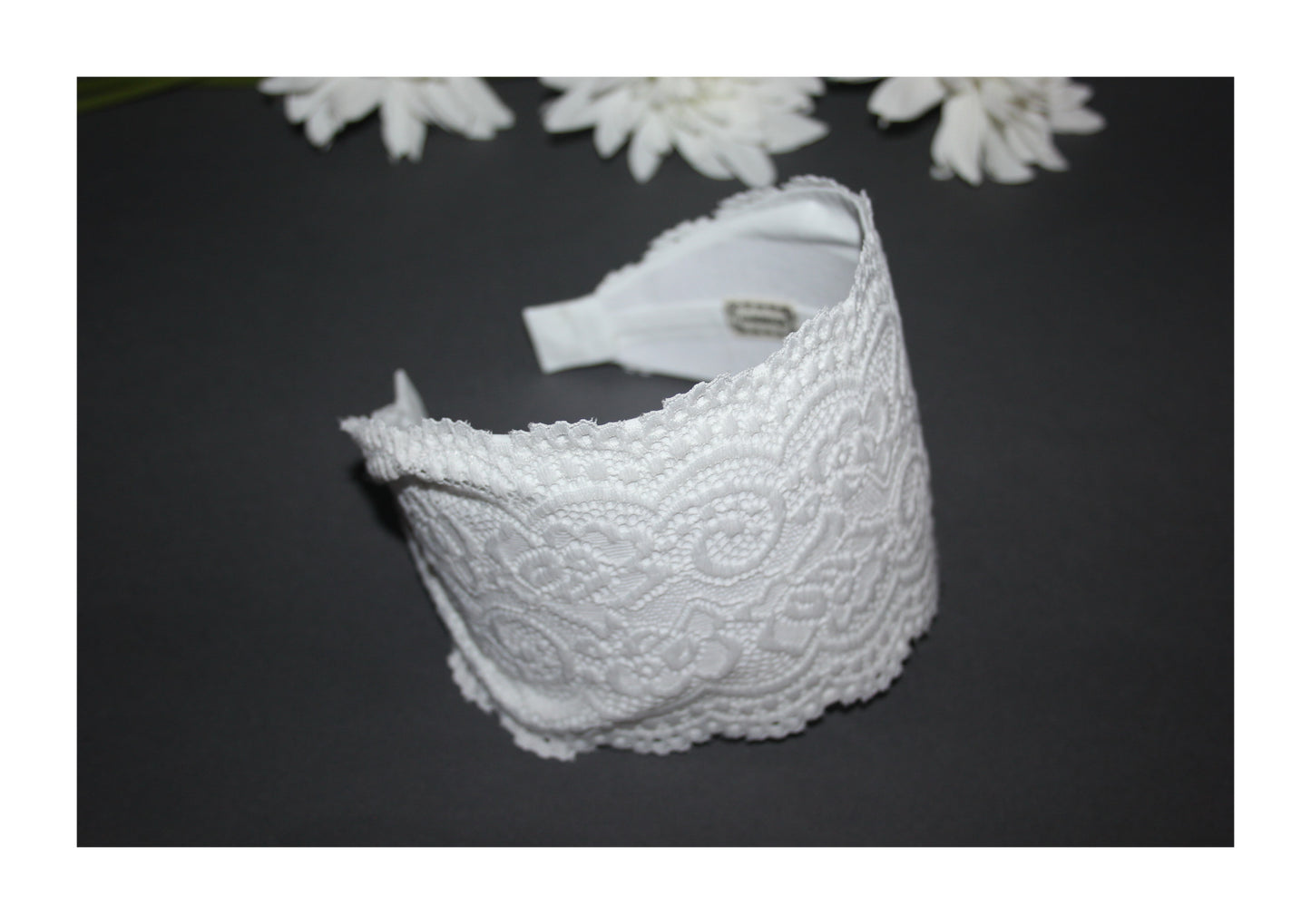 Wide lace headband for women White 4" inch church hairband scarf