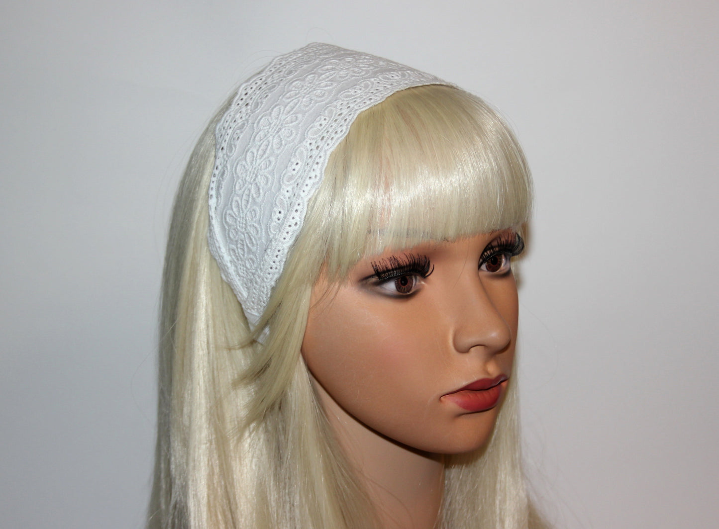 Eyelet cotton headband 3.2" inch Off White embroidery hair scarf Christian headcover