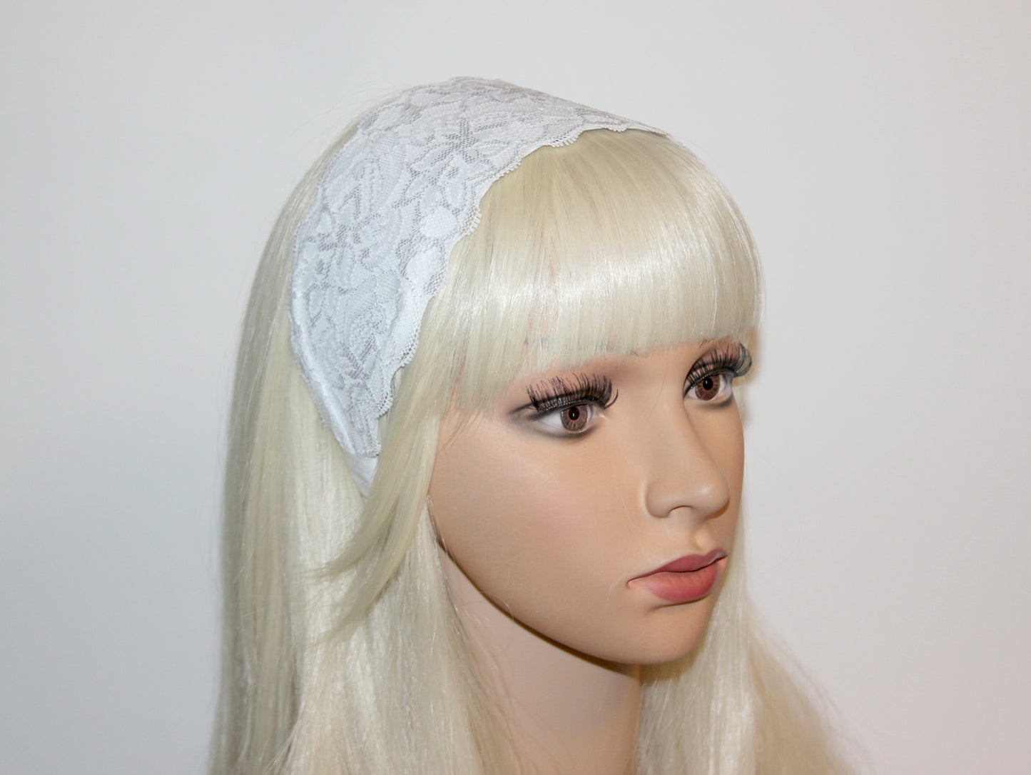 White lace headband for women 3.15" inch Wide head covering, Church hairband scarf