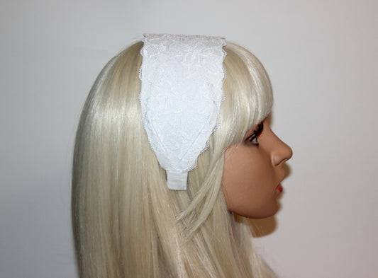 White lace headband for women 3.15" inch Wide head covering, Church hairband scarf