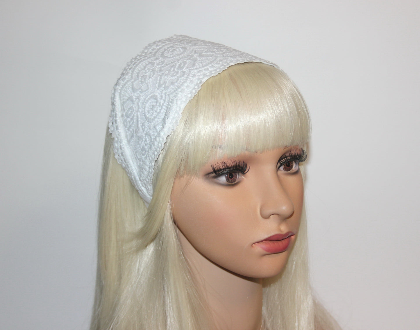 Wide lace headband for women White 4" inch church hairband scarf