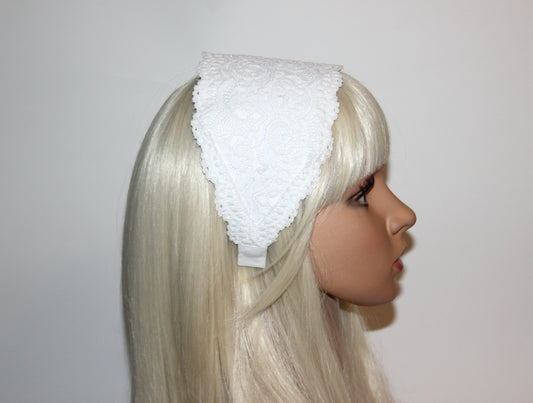 Wide lace headband for women White 4" inch church hairband scarf